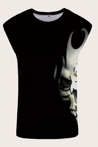 Chic Mens 3D Tank Top Skull Pattern Regular Fit Sleeveless Crew Neck Tank Top