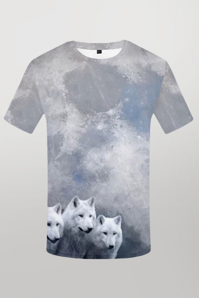 Mens 3D T-Shirt Unique Snow Wolf Printed Crew Neck Short Sleeve Slim Fitted T-Shirt