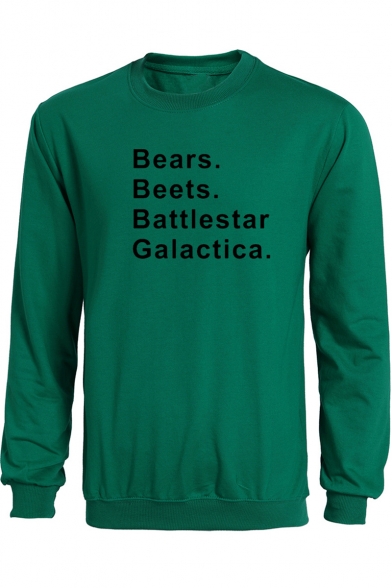Popular Letter BEARS BEETS Pattern Crew Neck Long Sleeve Relaxed Pullover Sweatshirt
