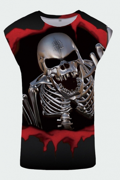 Trendy 3D Tank Top Iron Skull Pattern Sleeveless Crew Neck Fitted Tank Top for Men