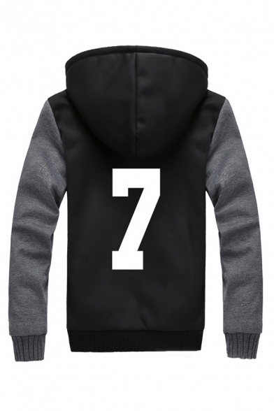Casual Number Logo Graphic Contrasted Long Sleeve Zipper Front Sherpa Liner Regular Fit Jacket in Black and Gray