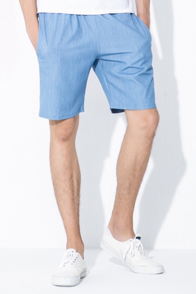 Cool Shorts Solid Color Pocket Drawstring Mid Rise Regular Fitted Shorts for Men