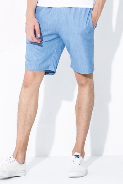 Cool Shorts Solid Color Pocket Drawstring Mid Rise Regular Fitted Shorts for Men