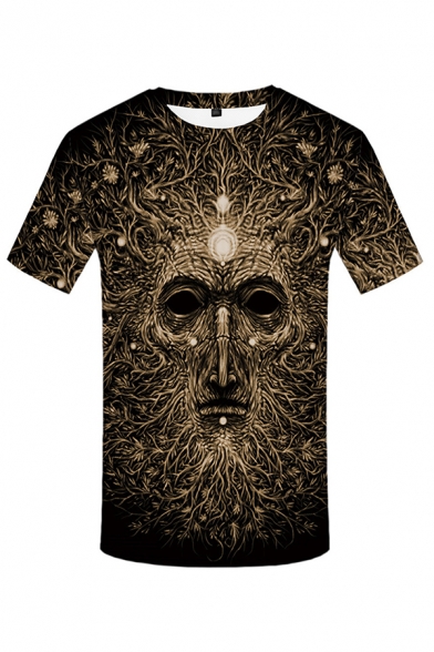 Mens 3D T-Shirt Fashionable Tree Roots Monster Pattern Slim Fitted Round Neck Short Sleeve T-Shirt