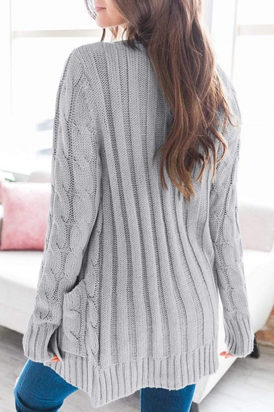 Popular Cable Knitted Long Sleeve Button Up Regular Fit Cardigan for Ladies
