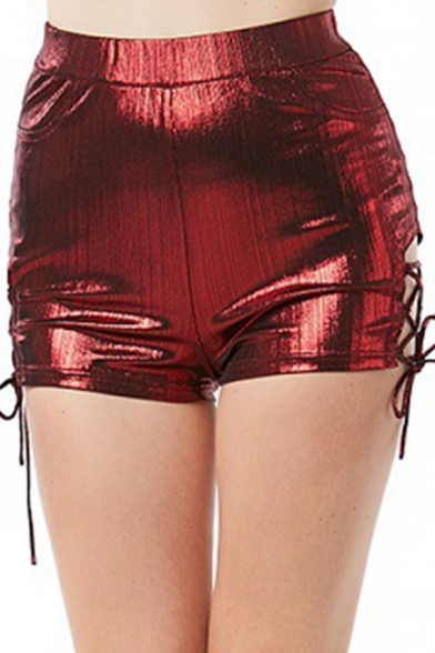 Sexy Ladies Solid Color Lace-up Sides Slim Fitted Shorts for Party