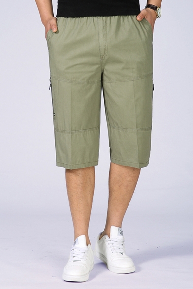 Stylish Mens Cargo Shorts Pocket Zipper Drawstring Applique Mid Rise Fitted Cargo Shorts
