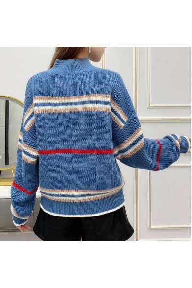 Trendy Geometric Pattern Turtleneck Long Sleeve Cable-Knitted Sweater