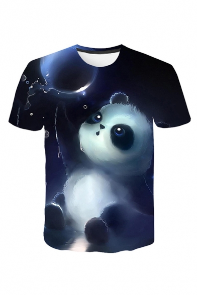 Casual 3D Tee Top Cartoon Animal Panda Bubble Pattern Short Sleeve Crew Neck Fitted T-Shirt for Men