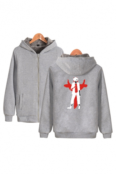 Chic Mens Hoodie Character Painting Zipper Fly Cuffed Regular Fitted Long Sleeve Hoodie