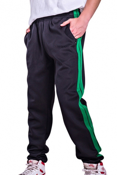 Chic Mens Lounge Pants Tape Decoration Drawstring Cuffed Full Length Tapered Fit Lounge Pants