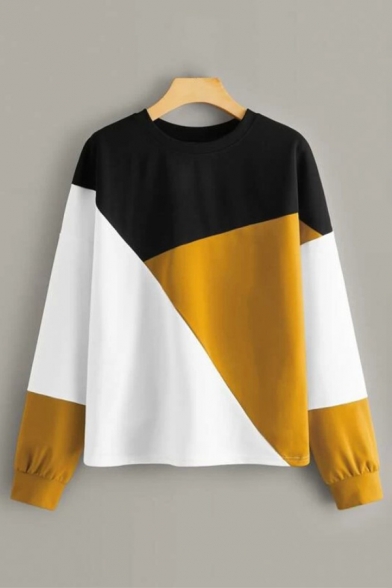 Cool Colorblock Long Sleeve Crew Neck Relaxed Fitted Pullover Sweatshirt