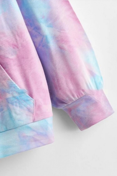 Fashion Butterfly Tie-dye Printed Long Sleeve Drawstring Kangaroo Pocket Relaxed Hoodie