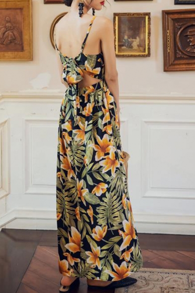 Hot Fashion Off The Shoulder Sleeveless Pineapple Printed Cutout Detail Bodycon Maxi Dress