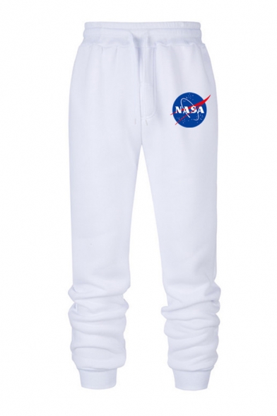 Leisure Guys Letter Nasa Printed Striped Side Drawstring Waist Cuffed Ankle Fit Sweatpants