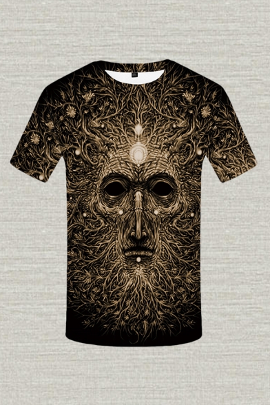 Mens 3D T-Shirt Fashionable Tree Roots Monster Pattern Slim Fitted Round Neck Short Sleeve T-Shirt