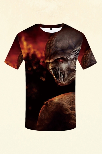 Mens 3D T-Shirt Stylish Skull Monster Pattern Crew Neck Short Sleeve Slim Fitted T-Shirt
