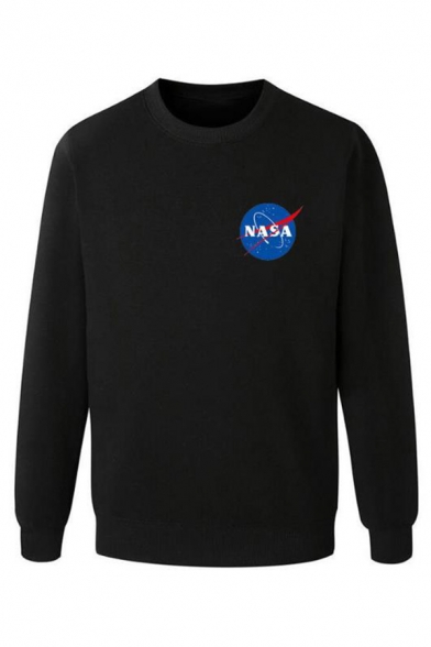 Popular NASA Logo Printed Round Neck Pullover Sweatshirt ...