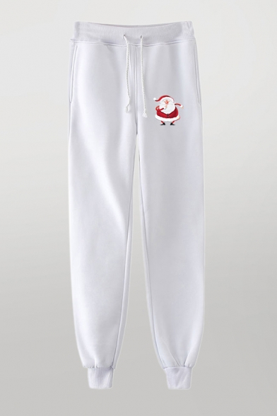 Stylish Mens Jogger Pants Santa Claus Pattern Pocket Drawstring Cuffed Mid Rise Regular Fit 7/8 Length Jogger Pants
