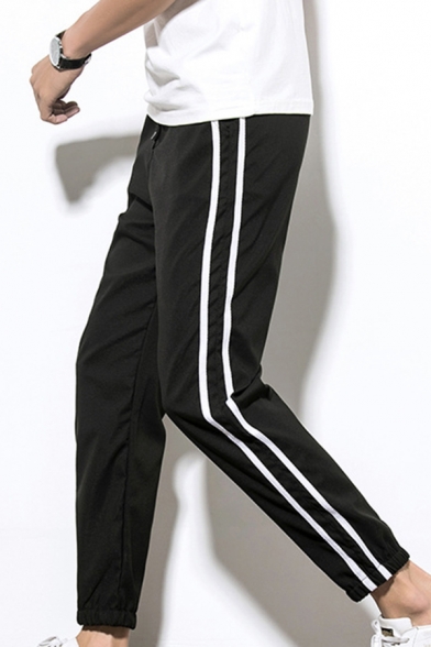 Vintage Mens Lounge Pants Tape Decoration Zipper Fly Cuffed Full Length Tapered Fit Lounge Pants