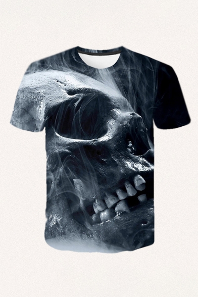Chic 3D Tee Top Skull Smoke Pattern Short Sleeve Crew Neck Fitted T-Shirt for Men