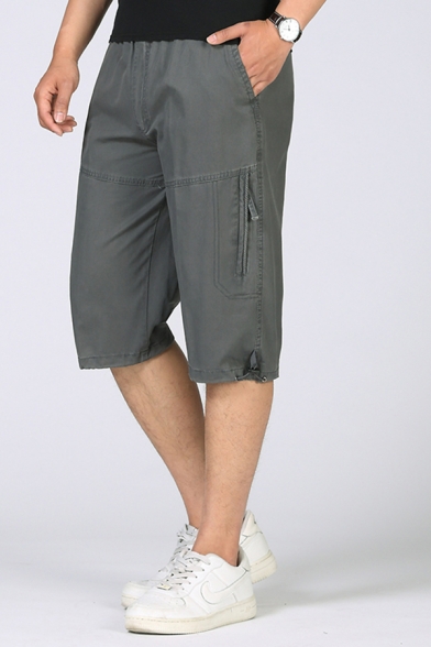 Cozy Mens Cargo Shorts Letter Printed Flap Pocket Zipper Fly Drawstring Applique Mid Rise Fitted Cargo Shorts