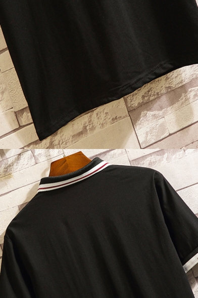 Men's Fashion Polo Shirt Contrast Trim Patchwork Short-sleeved Regular Fit Polo Shirt