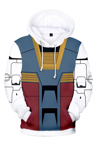 Mobile Suit Gundam New Stylish 3D Colorblock Cosplay Costume Zip Up Loose Relaxed Blue and Red Hoodie