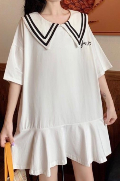 Sweet Girls Hot Fashion White Button Down Puff Sleeve Ruffle Hem Mini Sailor Dress