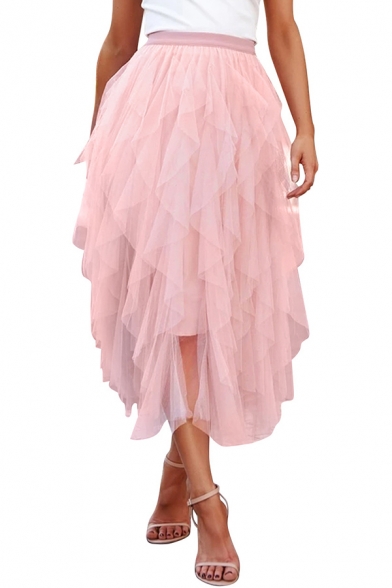 Glamorous Womens Solid Color Patchwork Tiered High Rise Long Tutu Skirt