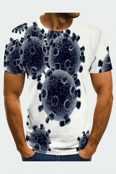 Mens Creative Tee Top Bacteria Virus 3D Print Fitted Round Neck Short Sleeve Tee Top