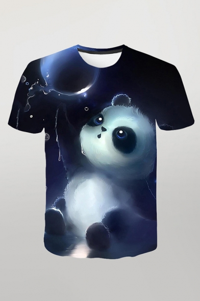 Casual 3D Tee Top Cartoon Animal Panda Bubble Pattern Short Sleeve Crew Neck Fitted T-Shirt for Men