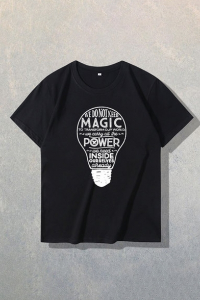 Leisure Guys Letter Magic Power Inside Print Short Sleeve Crew Neck Relaxed T-shirt