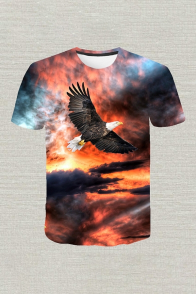 Mens 3D T-Shirt Simple Eagle Cloud Painting Crew Neck Short Sleeve Regular Fitted T-Shirt