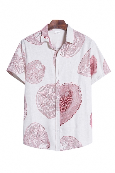 Mens Shirt Simple Tree Rings Pattern Turn-down Collar Button-down Regular Fit Short Sleeve Shirt