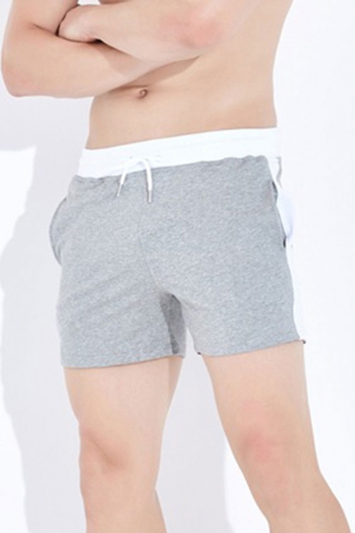 Casual Color Block Tape Drawstring Waist Pocket Slim Fit Track Shorts for Men