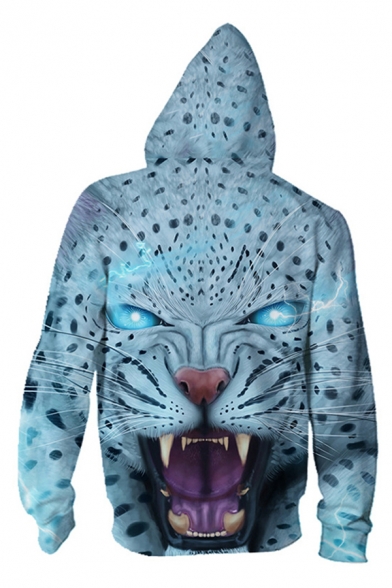 Cool Mens 3D Hoodie Abstract Wolf Leopard Head Brushstroke Printed Zipper up Slim Fitted Long Sleeve Hoodie
