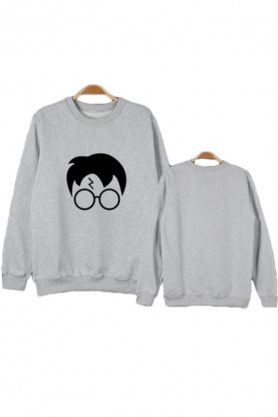 Harry Potter Figure Face Pattern Round Neck Long Sleeve Pullover Sweatshirt