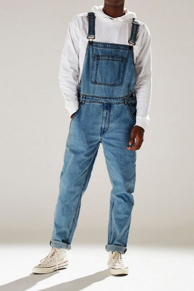 Hot Trendy Simple Plain Light Blue High Waist Straight Casual Jeans Denim Bib Overalls