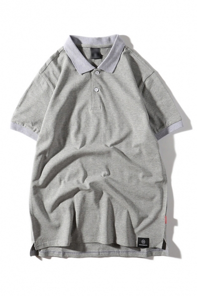 Mens Polo Shirt Chic Split Hem Turn-down Collar Button Detail Short Sleeve Relaxed Fit Polo Shirt