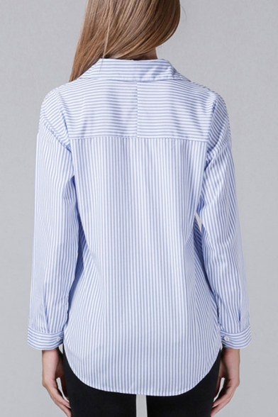 Popular Womens Striped Printed Button up Turn-down Collar Long Sleeve Regular Fit Shirt