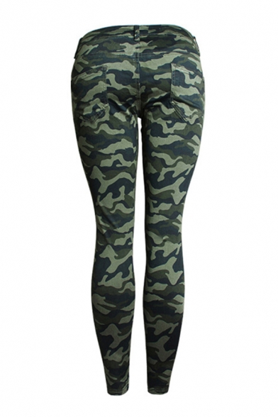 Womens Jeans Fashionable Camouflage Stretch Zipper Fly Slim Fit 7/8 Length Tapered Relaxed Pants