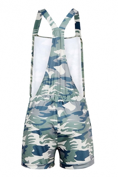 Womens Overalls Shorts Fashionable Camouflage Pocket Drawstring Waist Overalls Shorts