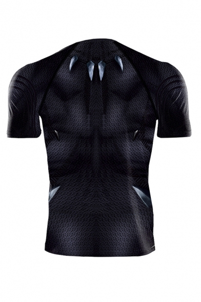 3D Cosplay Short Sleeve Round Neck Slim Fit Black T-Shirt