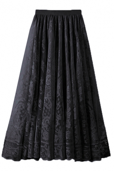Classic Womens Umbrella Skirt Crochet Lace High Rise Maxi A-Line Swing Skirt