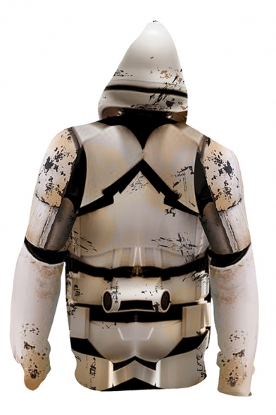 Mens Fashion 3D Hooded Sweatshirt Battle-damaged Robot Shell Pattern Zipper Pocket Drawstring Regular Fit Long Sleeve Hoodie