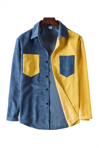 YUNY Men Button-Down-Shirts Tops Corduroy Fall/Winter Dress Shirts Four 2XL 