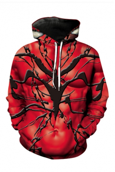 Popular Anime 3D Printed Long Sleeve Drawstring Pouch Pocket Loose Hoodie in Red
