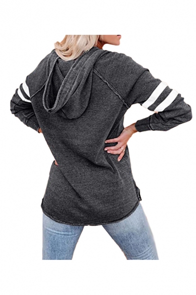 Stylish Striped Color Block Drawstring Kangaroo Pocket Long Sleeve Regular Fit Hoodie