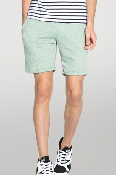 Casual Plain Elasticated Drawstring Waist Pocket Regular Fit over the Knee Length Track Shorts for Men
